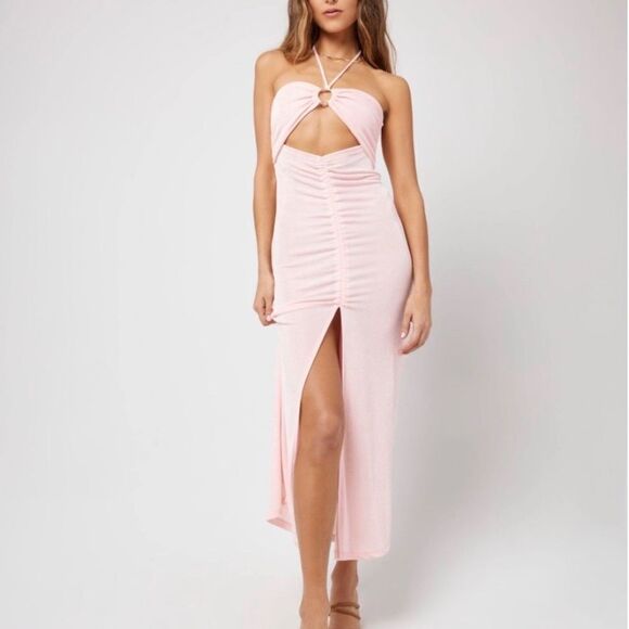 L*Space Stina Cover-Up Dress in Rose Quartz Maxi Ruched Long Dress Size XS - Picture 1 of 11